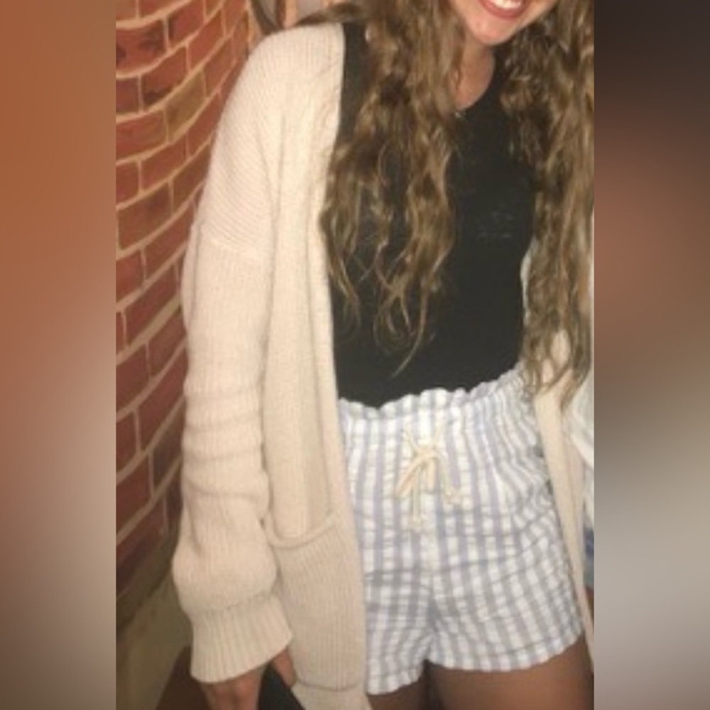Urban Outfitters Light Blue Striped Linen High Waist Shorts